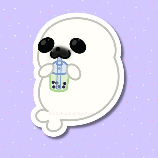 Matcha Boba Harp Seal Sticker